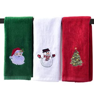 christmas hand towels for bathroom 16 x 25 inch, 3 pack embroidery design 100% cotton super soft and absorbent dish towels , for holiday, kitchen, drying, cleaning gift
