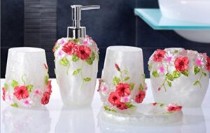 yiyida country style 3d flowers resin 5pcs bathroom accessories set soap dispenser/toothbrush holder/tumbler/soap dish (white)