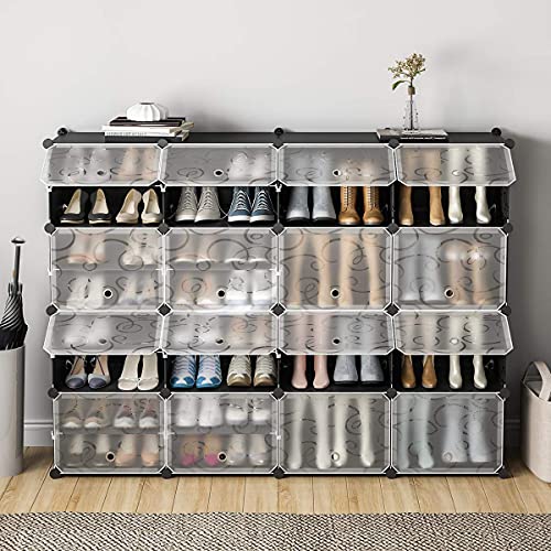 KOUSI Portable Shoe Rack Organizer 64 Pair Tower Shelf Storage Cabinet Stand Expandable for Heels, Boots, Slippers， 12 Tiers Black