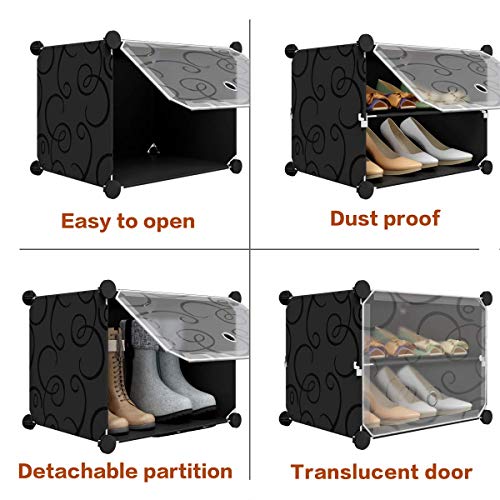 KOUSI Portable Shoe Rack Organizer 64 Pair Tower Shelf Storage Cabinet Stand Expandable for Heels, Boots, Slippers， 12 Tiers Black