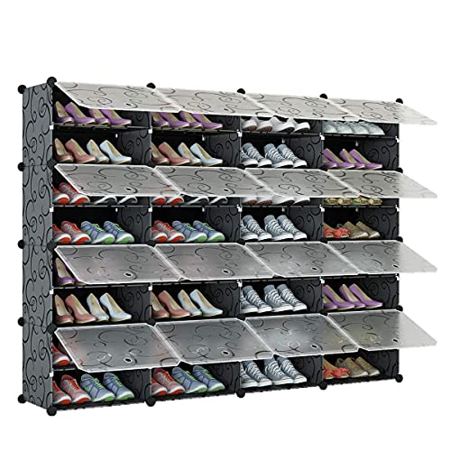 KOUSI Portable Shoe Rack Organizer 64 Pair Tower Shelf Storage Cabinet Stand Expandable for Heels, Boots, Slippers， 12 Tiers Black