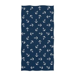 naanle nautical themed simple anchors pattern soft guest hand towels multipurpose for bathroom, hotel, gym and spa (16" x 30",navy blue)