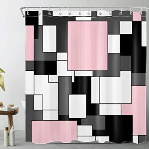 modern pink shower curtain for bathroom, grey black and white abstract mid century minimalist geometric shower curtains 72x72 inch polyester fabric bathroom decoration bath curtains hooks included