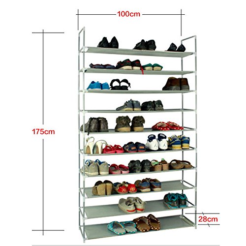 wenyuyu Shoe Rack Organizer Storage with Dustproof Cover - 10-Tier Free Standing Shoe Racks Cabinet for Closets,Shoe Stand,Shoe Shelf Storage (Grey)