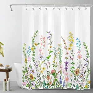 spring floral shower curtain decor,colorful country wildflower and sunflower green leaf plant shower curtains for bathroom 60x72 inch polyester fabric bathroom decoration bath curtains hooks included