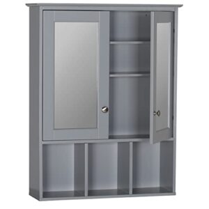 mupater oversized bathroom medicine cabinet wall mounted storage with mirrors, hanging bathroom wall cabinet organizer with two adjustable shelves and three open compartments, grey