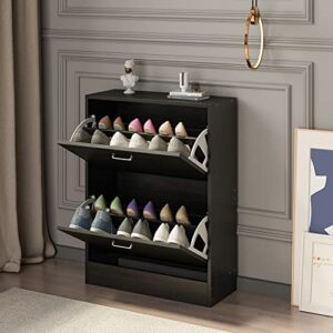 fufu&gaga shoe cabinet with 2 flip drawers for entryway, modern shoe storage cabinet, freestanding shoe rack storage organizer (23.6”w x 9.4”d x 31.4”h) (black/brown)