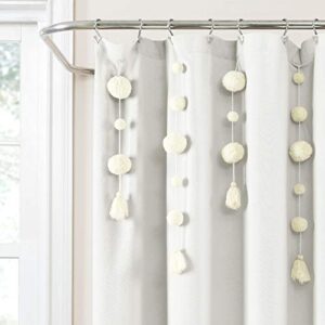 Lush Decor Boho Pom Pom Tassel Linen Shower Curtain, 72" x 72", Off White