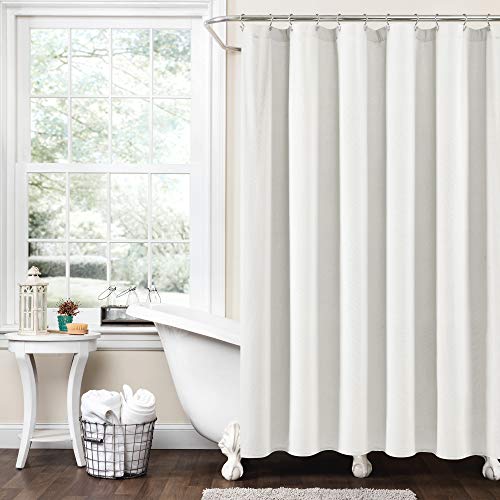 Lush Decor Boho Pom Pom Tassel Linen Shower Curtain, 72" x 72", Off White
