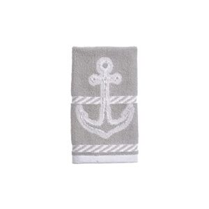 Destinations Nautical Anchor Grey Fingertip Towel Bathroom Accessories Coastal 100% Cotton Fabric Towel, 12 x 18 inches, 1 Towel