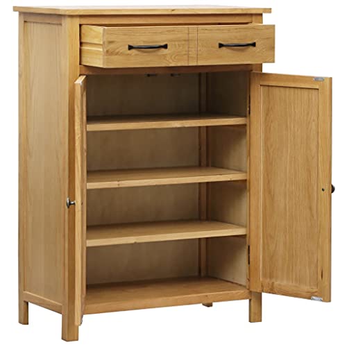 VVLXRIC Wood Storage Cabinet Sideboard Multi-Function Shoes Case with 2 Drawers and 4 Open Shelves, Floor Storage Container for Hallway Dining Room Kitchen or Bedroom 29.9"x14.6"x41.3" Solid Oak Wood