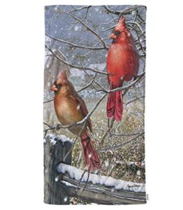 ofloral hand towels cotton washcloths cardinal bird rest on the branch winter,comfortable super-absorbent soft towels for bath/kitchen/yoga/golf/hair/face towel for men/women/girl/boys 15x30 inch