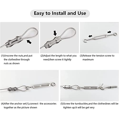 N/A Portable Windproof Clothes Rope with Stainless Steel Cable Fastening System Multifunctional Heavy Duty Laundry Rope