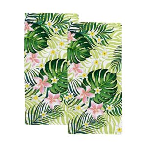 bvogos bath hand kitchen towels tropical flowers palm leaves green face towel washcloth 2 pack soft quick dry super absorbent bathroom