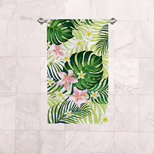 BVOGOS Bath Hand Kitchen Towels Tropical Flowers Palm Leaves Green Face Towel Washcloth 2 Pack Soft Quick Dry Super Absorbent Bathroom