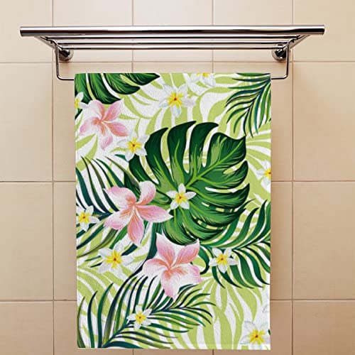 BVOGOS Bath Hand Kitchen Towels Tropical Flowers Palm Leaves Green Face Towel Washcloth 2 Pack Soft Quick Dry Super Absorbent Bathroom