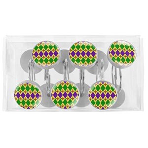 12PCS Mardi Gras Pattern Shower Curtain Hooks Rings for Bathroom, Decorative Shower Curtain Hooks Rods Curtains and Liner