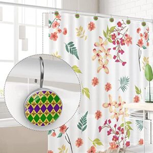 12PCS Mardi Gras Pattern Shower Curtain Hooks Rings for Bathroom, Decorative Shower Curtain Hooks Rods Curtains and Liner