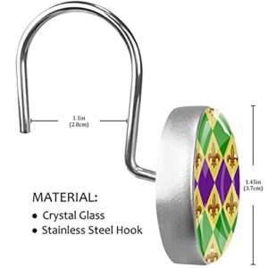 12PCS Mardi Gras Pattern Shower Curtain Hooks Rings for Bathroom, Decorative Shower Curtain Hooks Rods Curtains and Liner