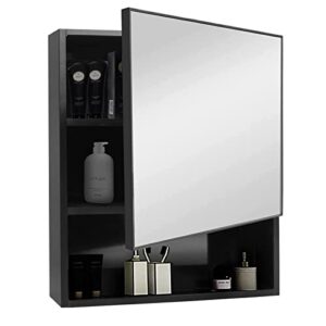 yepotue mirrored medicine cabinet, 23.6" x19.6 black bathroom medicine cabinet wall mounted space aluminum storage, water, and rust resistant, surface mount