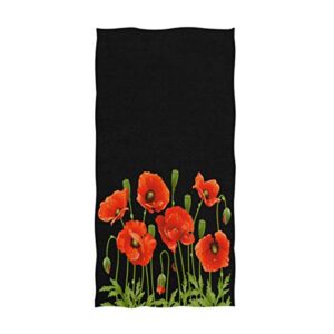 naanle spring red poppy flowers print soft highly absorbent large decorative guest hand towels multipurpose for bathroom, hotel, gym and spa (16 x 30 inches,black)