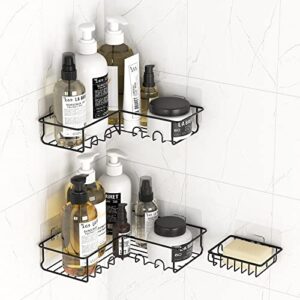 lifewit corner shower caddy, rustproof stainless steel shower organizer, no drilling traceless adhesive shower shelves for bathroom & kitchen storage, 3-pack shower shelf (matte black)