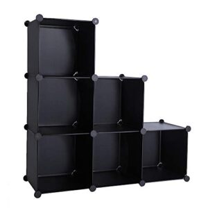 cube storage organizer, storage cubes shelves bookshelf, 6 cube closet organizers and storage, diy stackable plastic clothes organizer shelving for bedroom, home office, black (black)