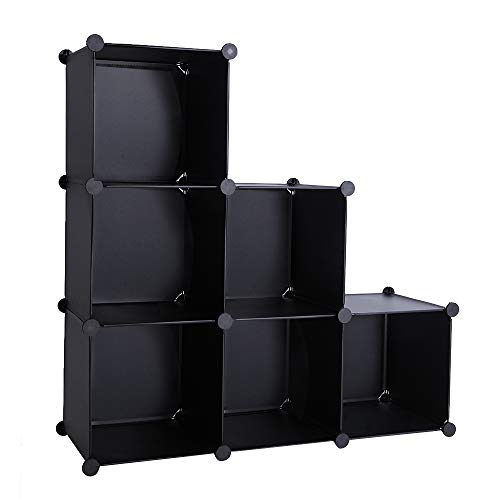 Cube Storage Organizer, Storage Cubes Shelves Bookshelf, 6 Cube Closet Organizers and Storage, DIY Stackable Plastic Clothes Organizer Shelving for Bedroom, Home Office, Black (Black)