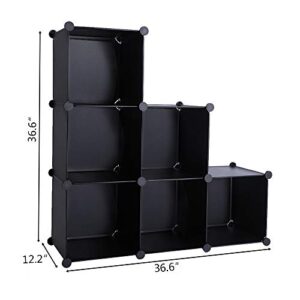 Cube Storage Organizer, Storage Cubes Shelves Bookshelf, 6 Cube Closet Organizers and Storage, DIY Stackable Plastic Clothes Organizer Shelving for Bedroom, Home Office, Black (Black)