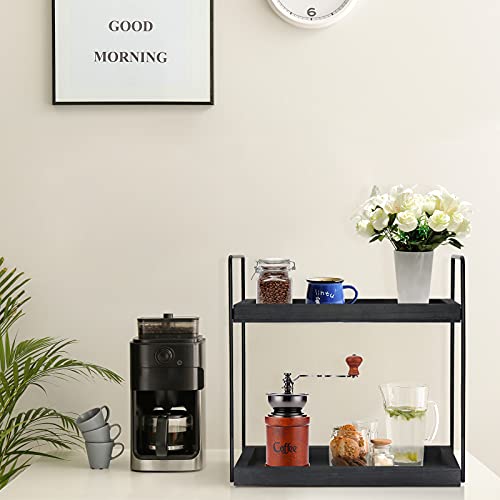 Updesign 2 Tier Bathroom Counter Organizer, Wooden Bathroom Organizer Countertop Bathroom Tray, Bathroom Countertop Organizer Kitchen Spice Rack Coffee Station Organizer Bathroom Organizer