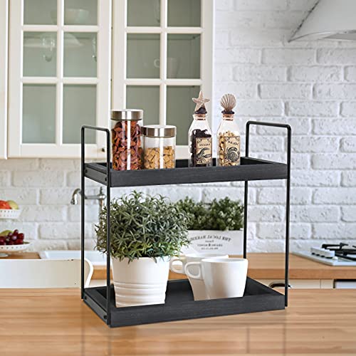 Updesign 2 Tier Bathroom Counter Organizer, Wooden Bathroom Organizer Countertop Bathroom Tray, Bathroom Countertop Organizer Kitchen Spice Rack Coffee Station Organizer Bathroom Organizer