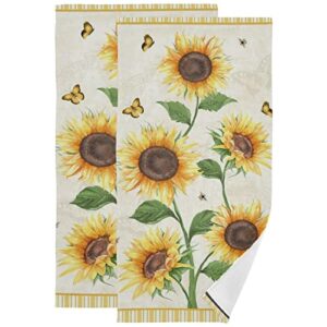 pfrewn sunflowers hand bath towel set of 2 retro flowers butterfly bathroom towels 16x30 in soft absorbent guest towels hanging kitchen dish towel decor