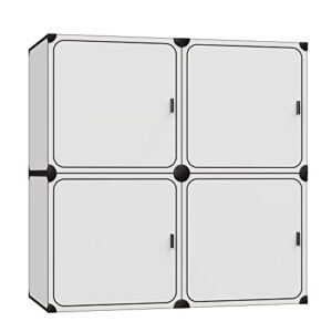 neutype cube storage organizer with doors, 4-cube storage shelves, multifunctional storage cubes organizer shelves, closet storage shelves bookshelf toy organizer cabinet, white