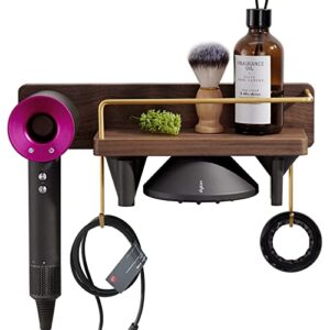 catoomuu for dyson supersonic hair dryer wall mount stand holder, blow dryer accessories and attachments organizer storage rack, wood