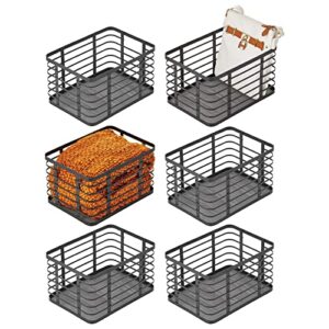 mdesign metal steel wire storage basket bin w/built-in handle, open top industrial design for closet, shelf organization; organize clothes, accessories, carson collection - 6 pack - matte black