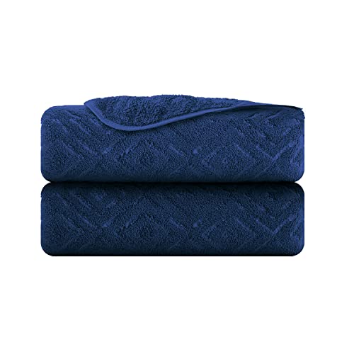 CHINO 2 Piece Navy Hand Towels, 700 GSM, 16"x31" with Diamond Pattern-Soft, Highly Absorbent, Quick Drying Microfiber Hand Towel for Bathroom, Beach, Travel, Fitness, Yoga