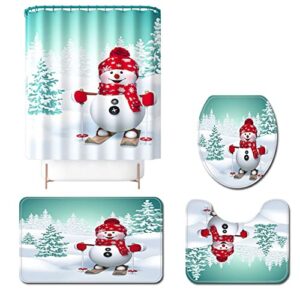 newsuyaa 4pcs christmas bathroom decorations sets shower curtain toilet seat cover rugs sets xmas santa claus pine tree snowman gnome bathtub decor (a3)