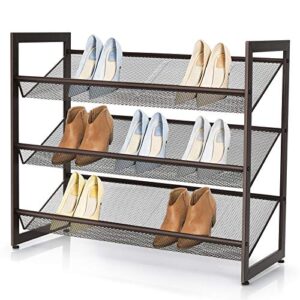 giantex 3-tier metal shoe rack, shoe storage organizer with adjustable angled or flat mesh shelf for 9 to 12 pairs of shoes, freestanding shoe shelf for bedroom, entryway, closet, hallway