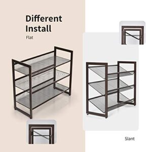 Giantex 3-Tier Metal Shoe Rack, Shoe Storage Organizer with Adjustable Angled or Flat Mesh Shelf for 9 to 12 Pairs of Shoes, Freestanding Shoe Shelf for Bedroom, Entryway, Closet, Hallway