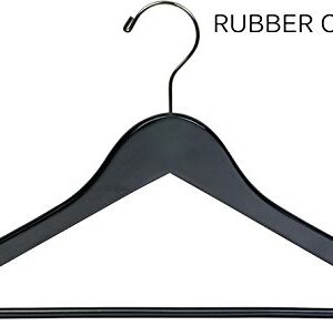 Black Rubberized Wooden Suit Hangers with Solid Wood Bar, Flat Rubber Coated Hangers with Chrome Swivel Hook & Notches (Set of 50) by The Great American Hanger Company