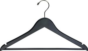 black rubberized wooden suit hangers with solid wood bar, flat rubber coated hangers with chrome swivel hook & notches (set of 50) by the great american hanger company