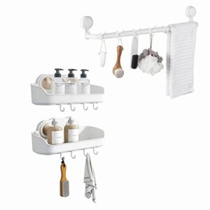 taili suction cup towel bar & shower caddy 2 pack bathroom oragnizer shelves for shower, removable drill-free plastic bathroom accessories