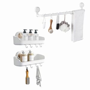 TAILI Suction Cup Towel Bar & Shower Caddy 2 Pack Bathroom Oragnizer Shelves for Shower, Removable Drill-Free Plastic Bathroom Accessories