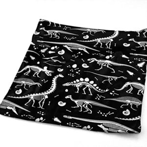 Black and White Dinosaur Skeletons Absorbent Fingertip Towels, Hand Towel, Dish Towel for Bathroom All Season 12 x 27.5 inch