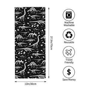 Black and White Dinosaur Skeletons Absorbent Fingertip Towels, Hand Towel, Dish Towel for Bathroom All Season 12 x 27.5 inch