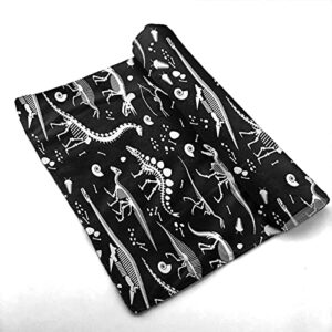 Black and White Dinosaur Skeletons Absorbent Fingertip Towels, Hand Towel, Dish Towel for Bathroom All Season 12 x 27.5 inch