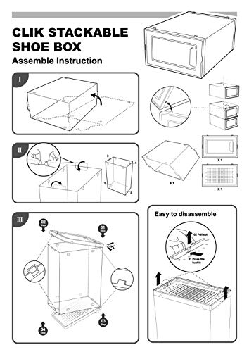 Baram Shoe Storage Shoe Organizer for Closet Clear Storage Plastic Bins with Interlocking Side Door Open |Stackable &Collapsible Shoe Cubby for Men & Women Shoes, Sneaker| Set of 12 pack Medium Size