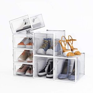 Baram Shoe Storage Shoe Organizer for Closet Clear Storage Plastic Bins with Interlocking Side Door Open |Stackable &Collapsible Shoe Cubby for Men & Women Shoes, Sneaker| Set of 12 pack Medium Size