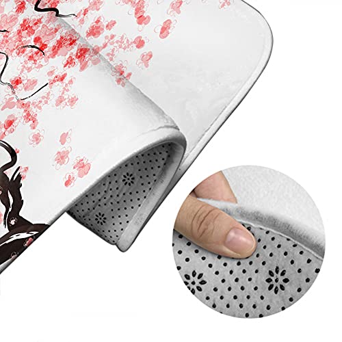 WONDERTIFY Japanese Cherry Tree Blossom Bathroom Antiskid Pad Pink 3 Pieces Bathroom Rugs Set, Bath Mat+Contour+Toilet Lid Cover