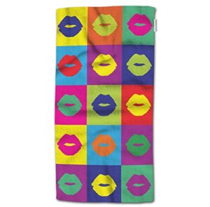 hgod designs hand towel lips,colorful pop art lips pattern hand towel best for bathroom kitchen bath and hand towels 30" lx15 w